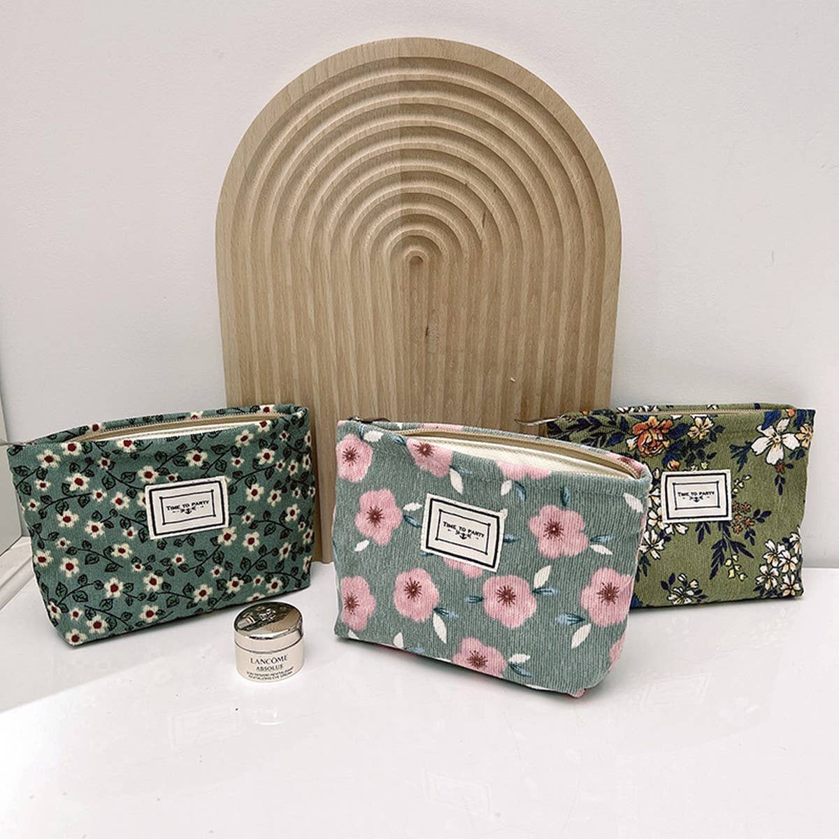CORDUROY FLOWER PATTERN ZIPPER MAKEUP BAG_CWAB1219
