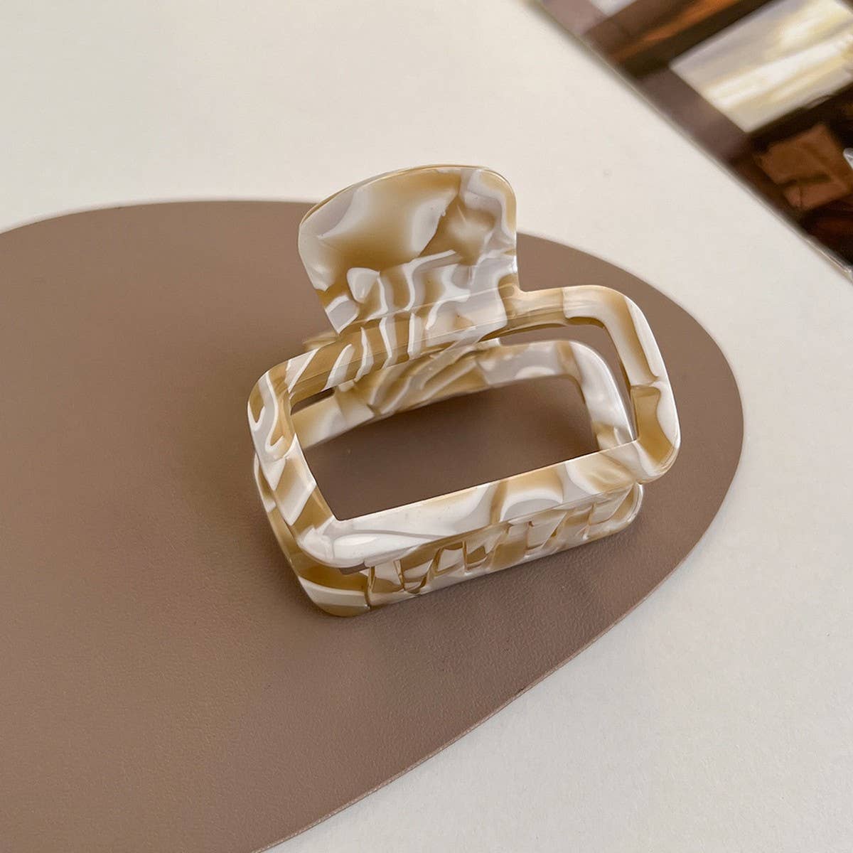 Tortoise Shell Square Hair Claw, Hollow Chic Clip