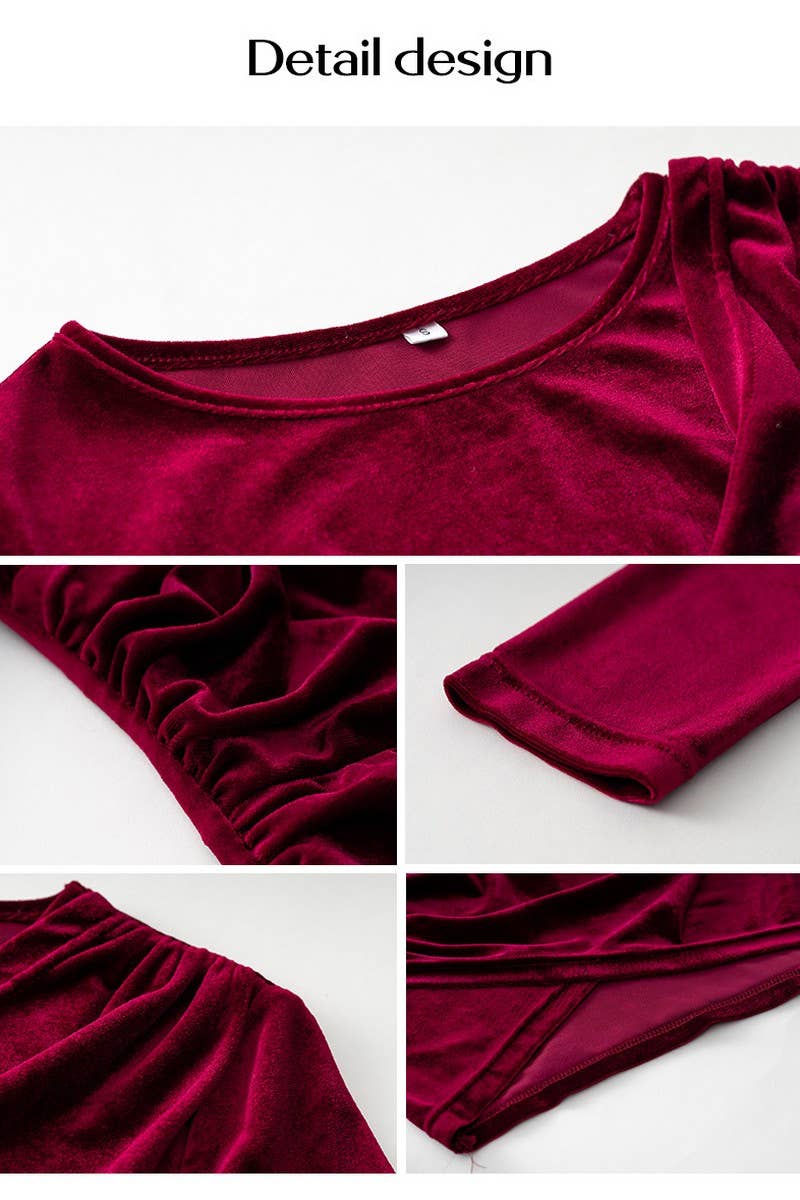 CWDSD5653_ROUND NECK BODYCON VELVET LONG SLEEVE DRESS