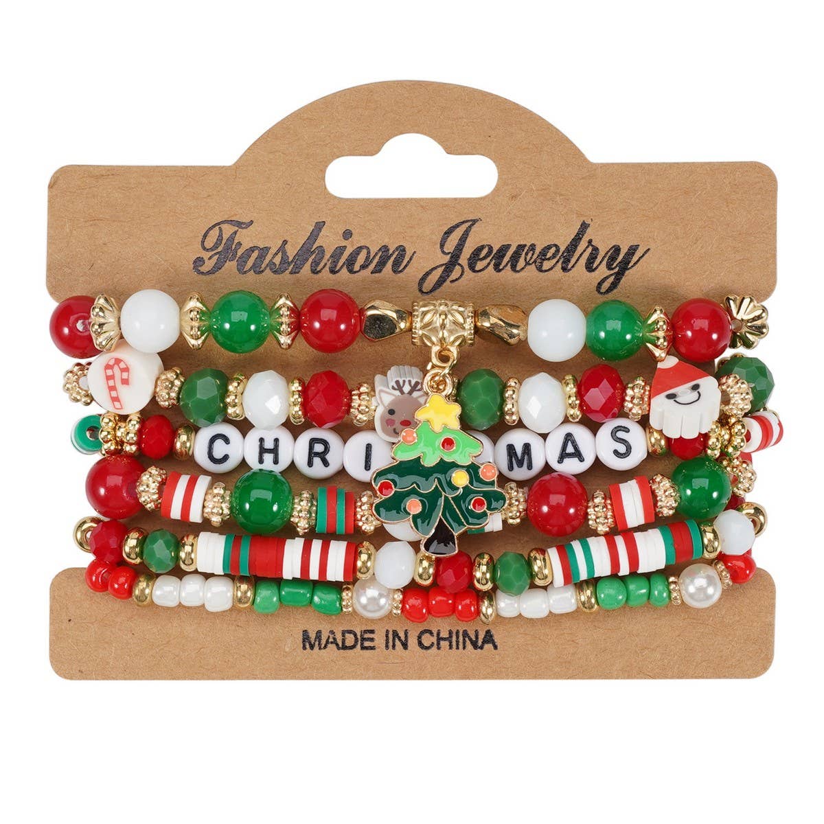 CWAJE05702_CHRISTMAS SNOWMAN TREE REINDEER CHARM BRACELET