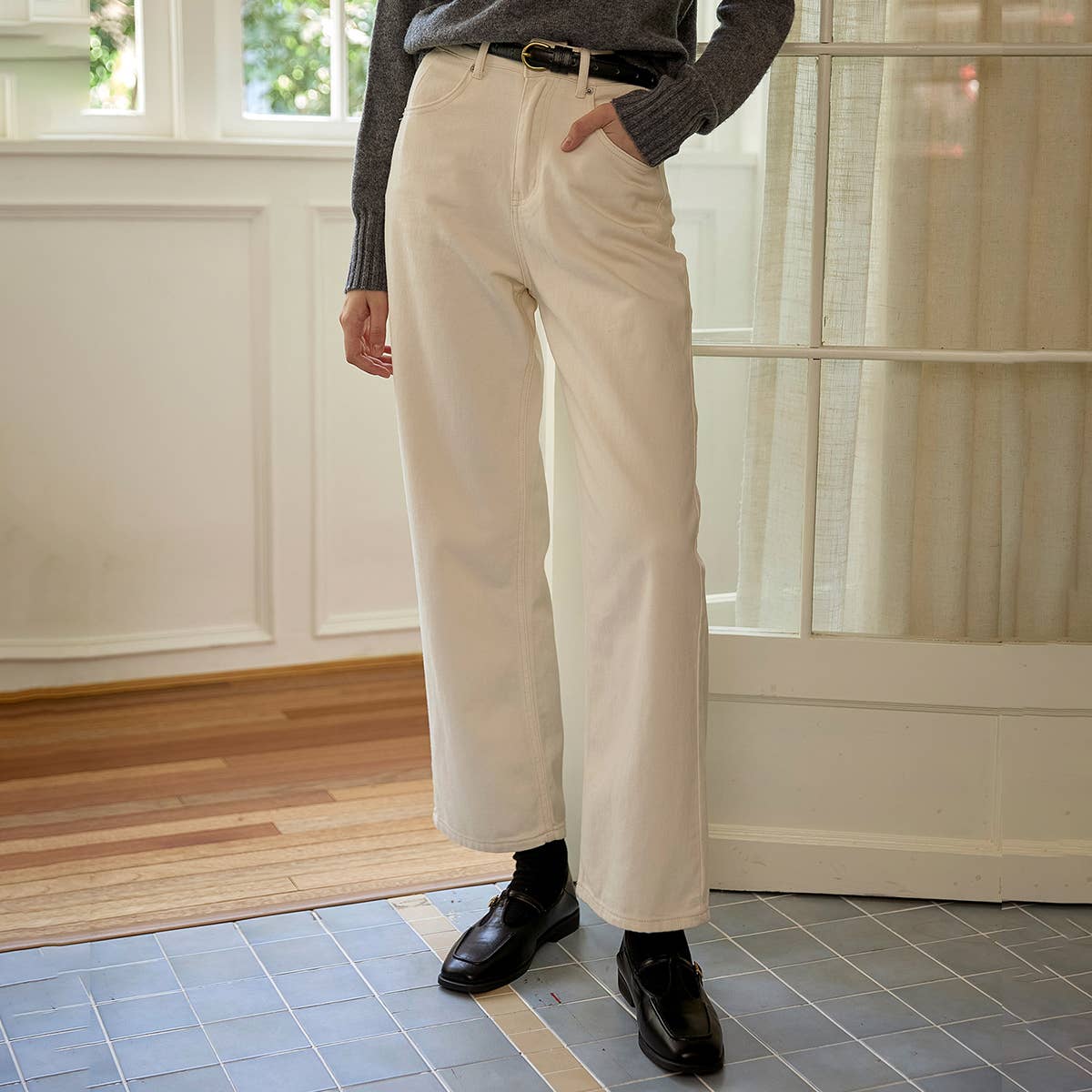 HIGH-WAISTED ALL-IN-ONE LONG-LEG JEANS