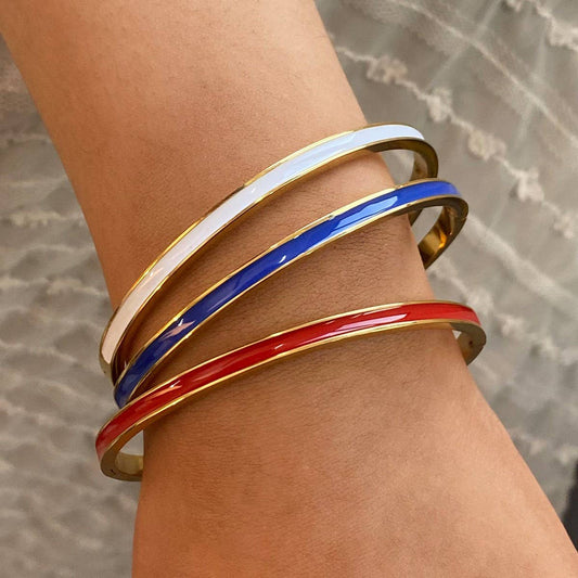 Titanium Steel Enamel Clasp Bracelet, Luxury Style