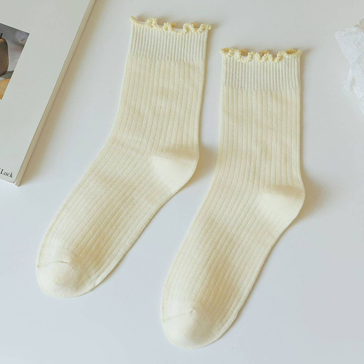 Ruffle Solid Crew Socks for Womens