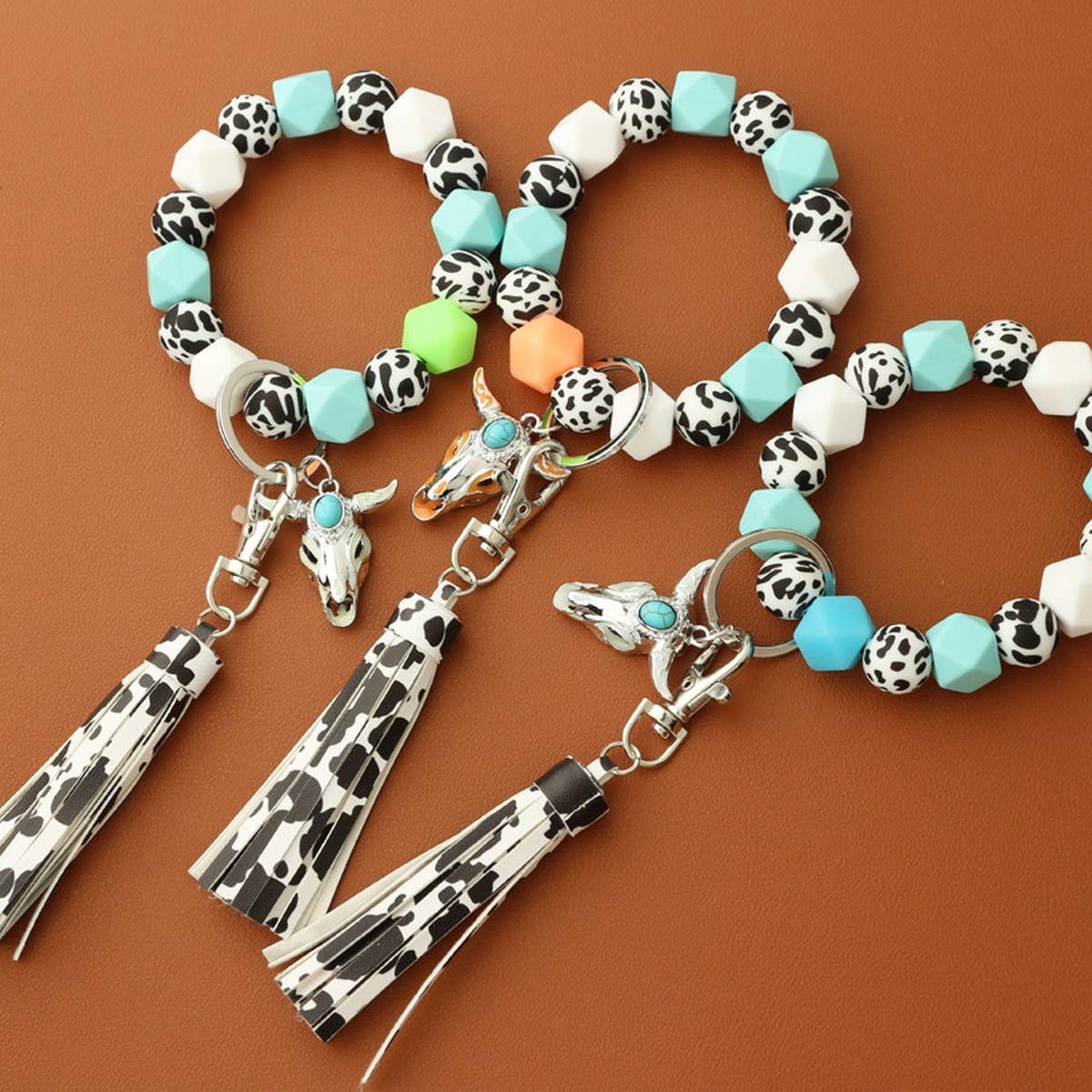 Glow Bull Head Silicone Bead Bracelet Keychain_CWAB5096