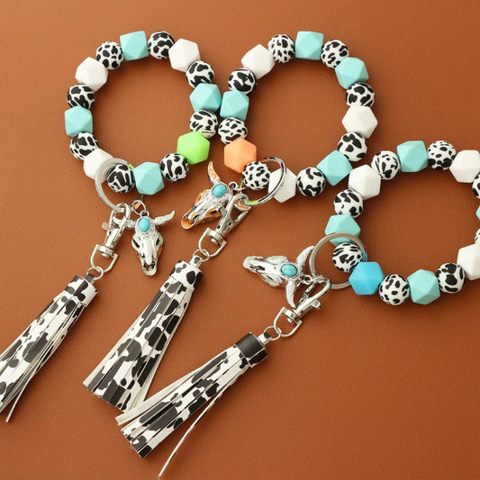 Glow Bull Head Silicone Bead Bracelet Keychain_CWAB5096