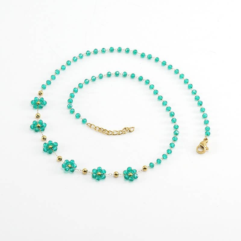 18K stainless steel small fresh crystal flower necklace