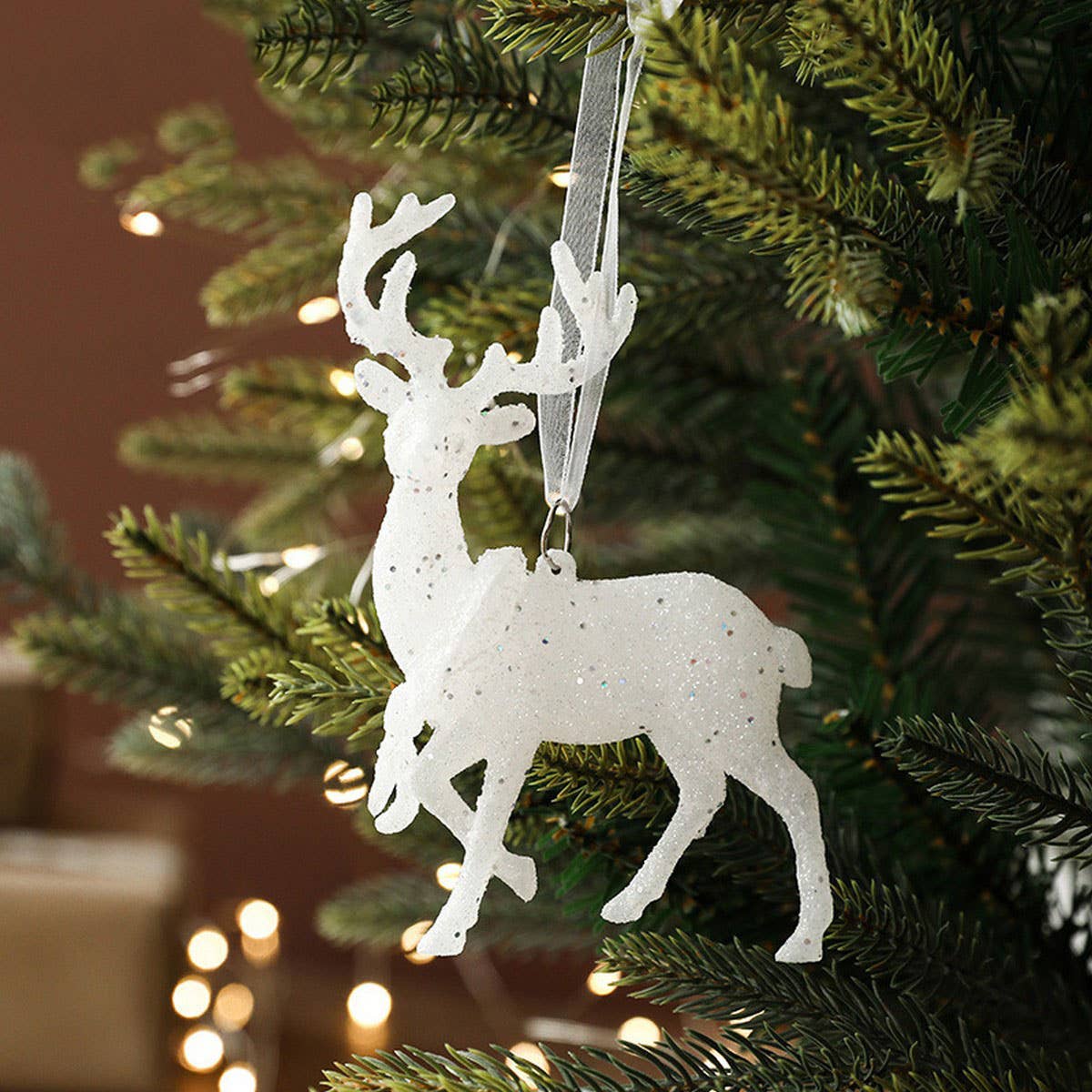 Plastic White Glitter Deer Xmas Tree Hanging Decor_CWMM9783