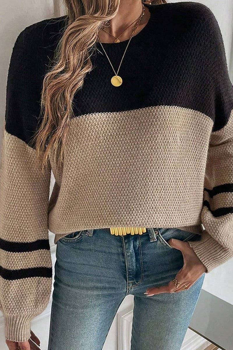 CWOSWL07351_COLORBLOCK CREWNECK KNIT PULLOVER SWEATER