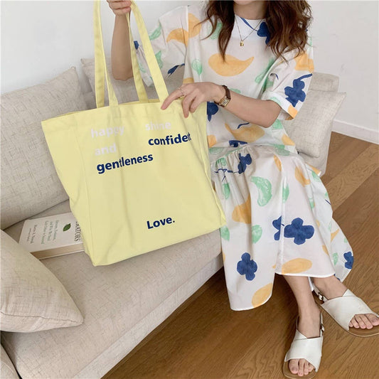 CWAB5815_LARGE CAPACITY CANVAS TOTE BAG WITH LETTER PRINT