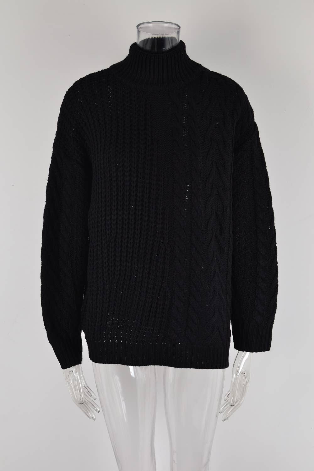 TWIST KNIT HALF TURTLENECK SOLID COLOR SWEATER