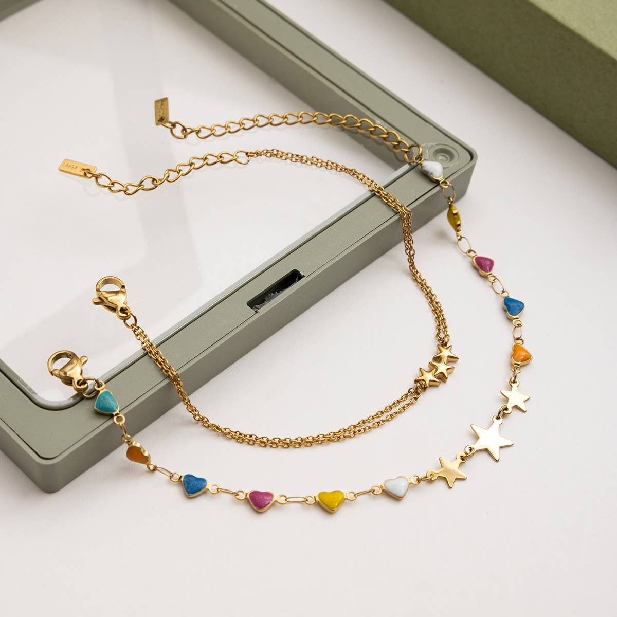 Bright Enamel Heart Star Bracelet, 18K Gold Steel_CWAJE4812