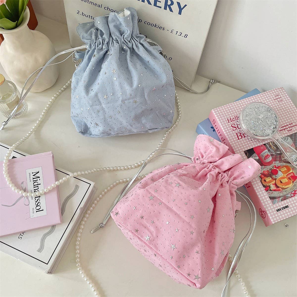 CWAB5813_STAR SEQUIN SMALL FRESH DRAWSTRING CROSSBODY BAG