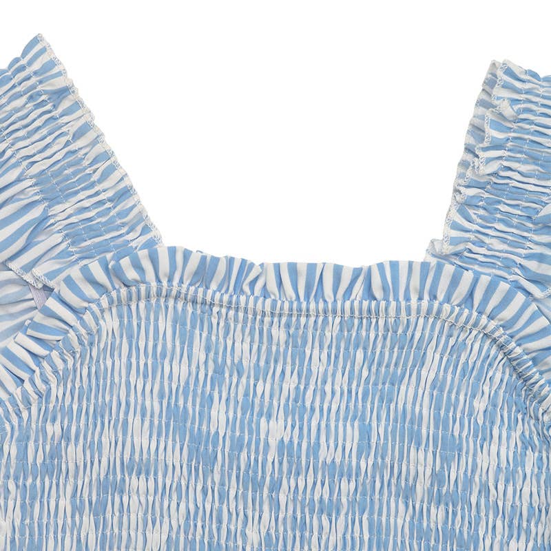 Resort-style striped ruffled strappy dress