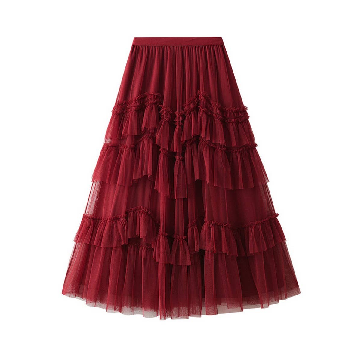 Tiered Tulle Patchwork Flared Maxi Skirt