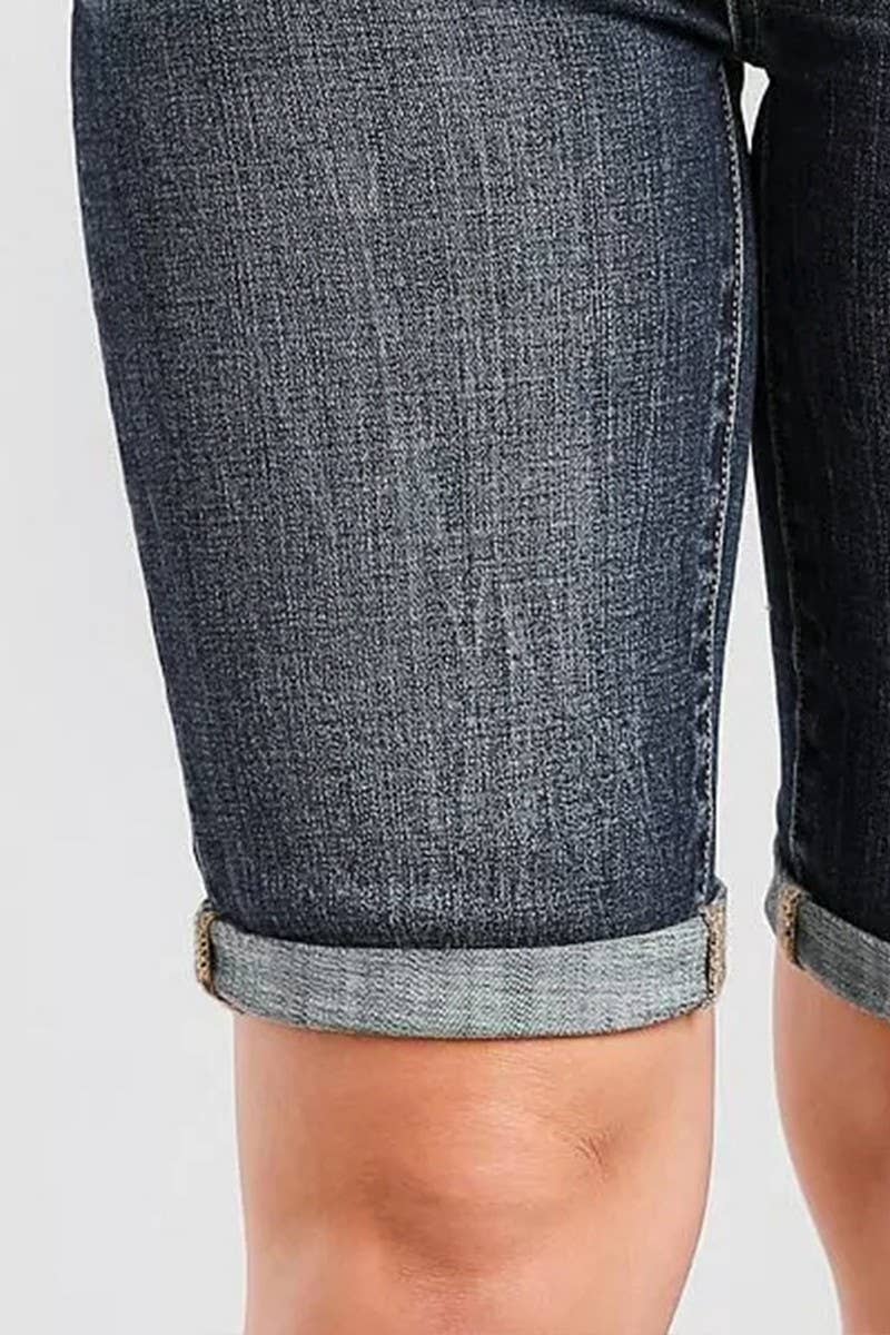 CWJS0307_CASUAL STRETCH SLIM FIT BLACK DENIM BERMUDA SHORTS