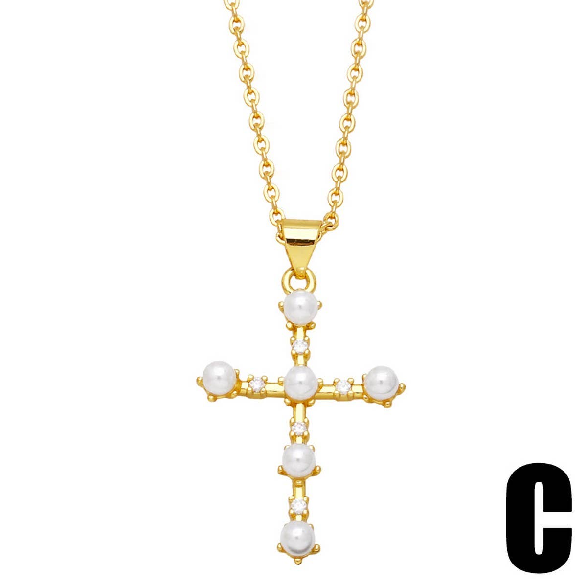 DIAMOND STUDDED PEARL CROSS PENDANT NECKLACE