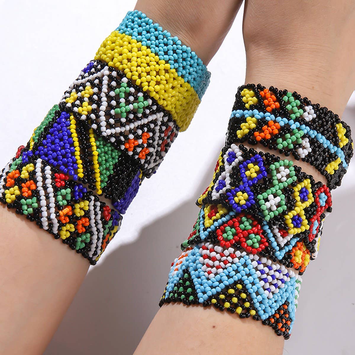 ETHNIC RICE BEAD WOVEN COLORFUL WIDE BRACELET