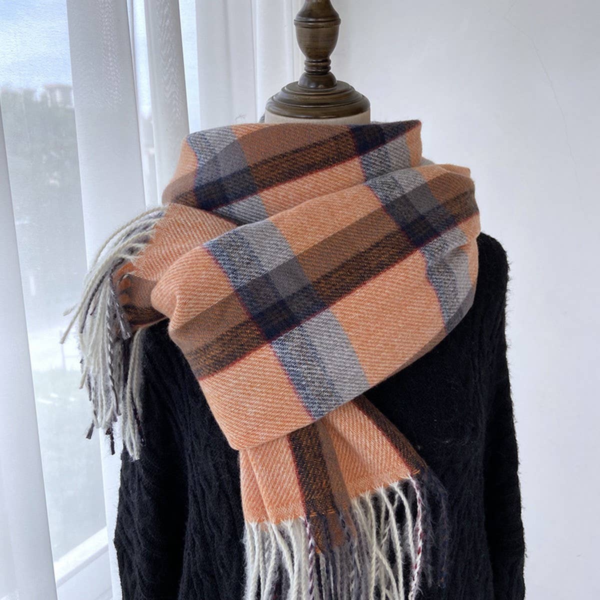 Plaid Faux Cashmere Mid-Length Scarf for Winter_CWASC1456