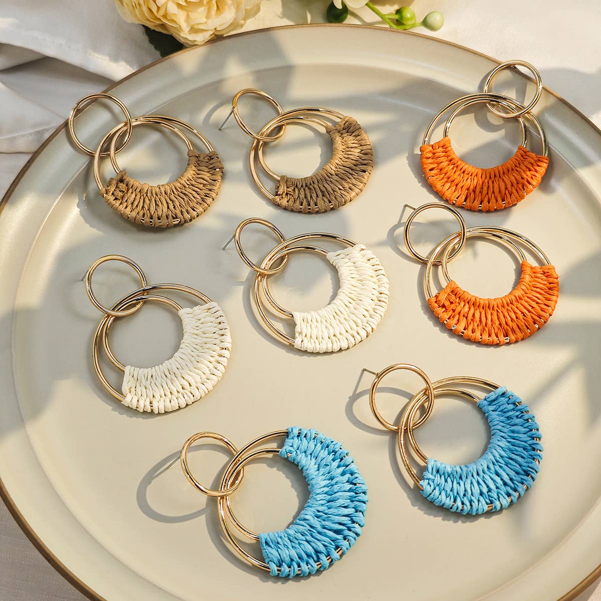 Retro geometric circular perforated earrings