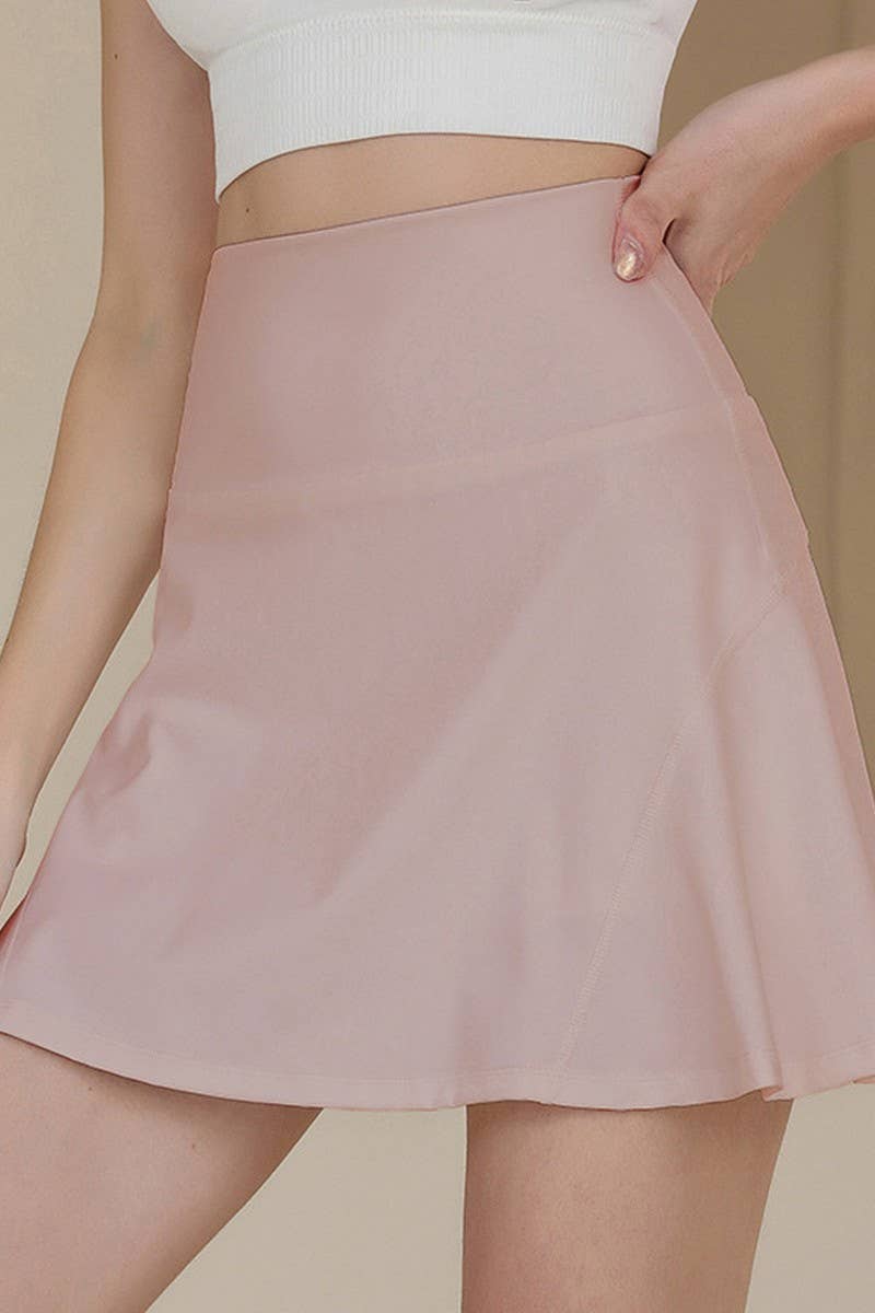 CWBSS0304_FAKE TWO-PIECE PLEATED FITNESS YOGA SKIRT PANTS