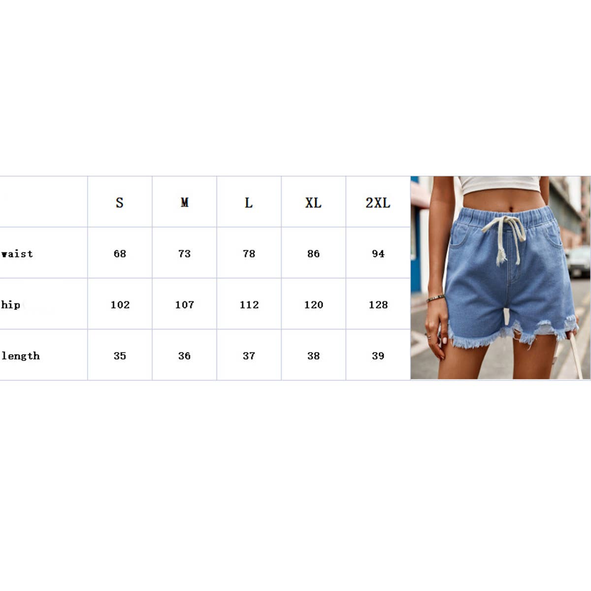 DRAWSTRING DENIM CASUAL SHORTS WITH TASSEL