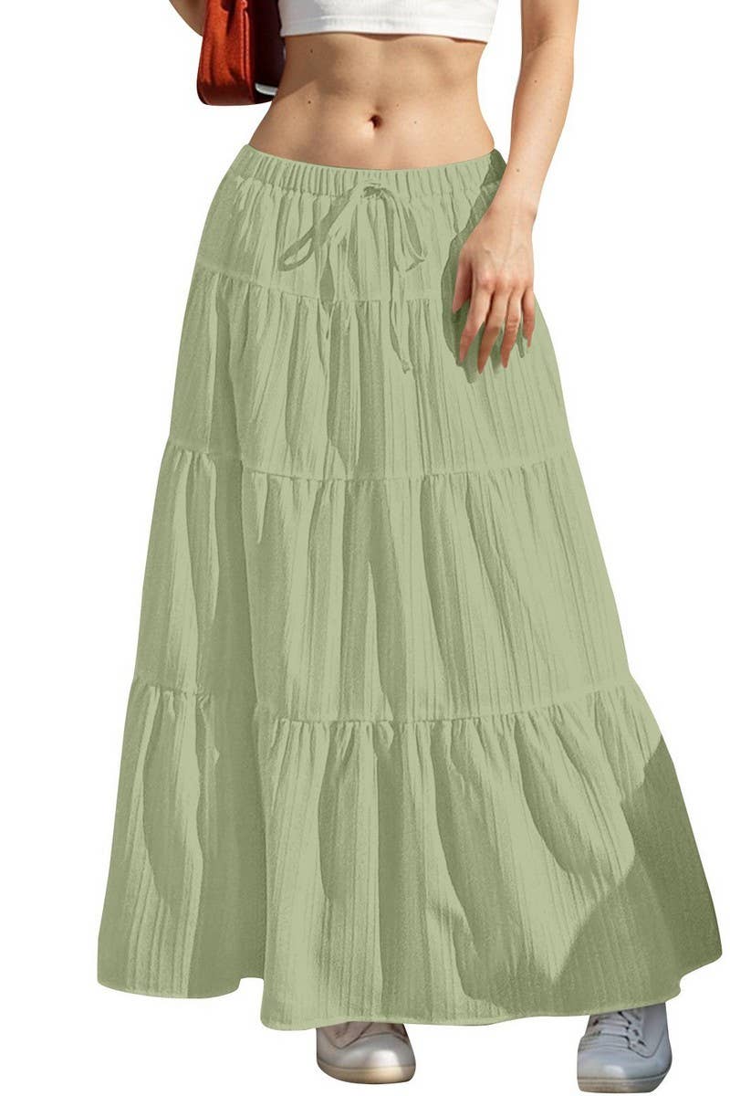 CWBLS0558 _SOLID COLOR STITCHING ELASTIC WAIST MAXI SKIRT