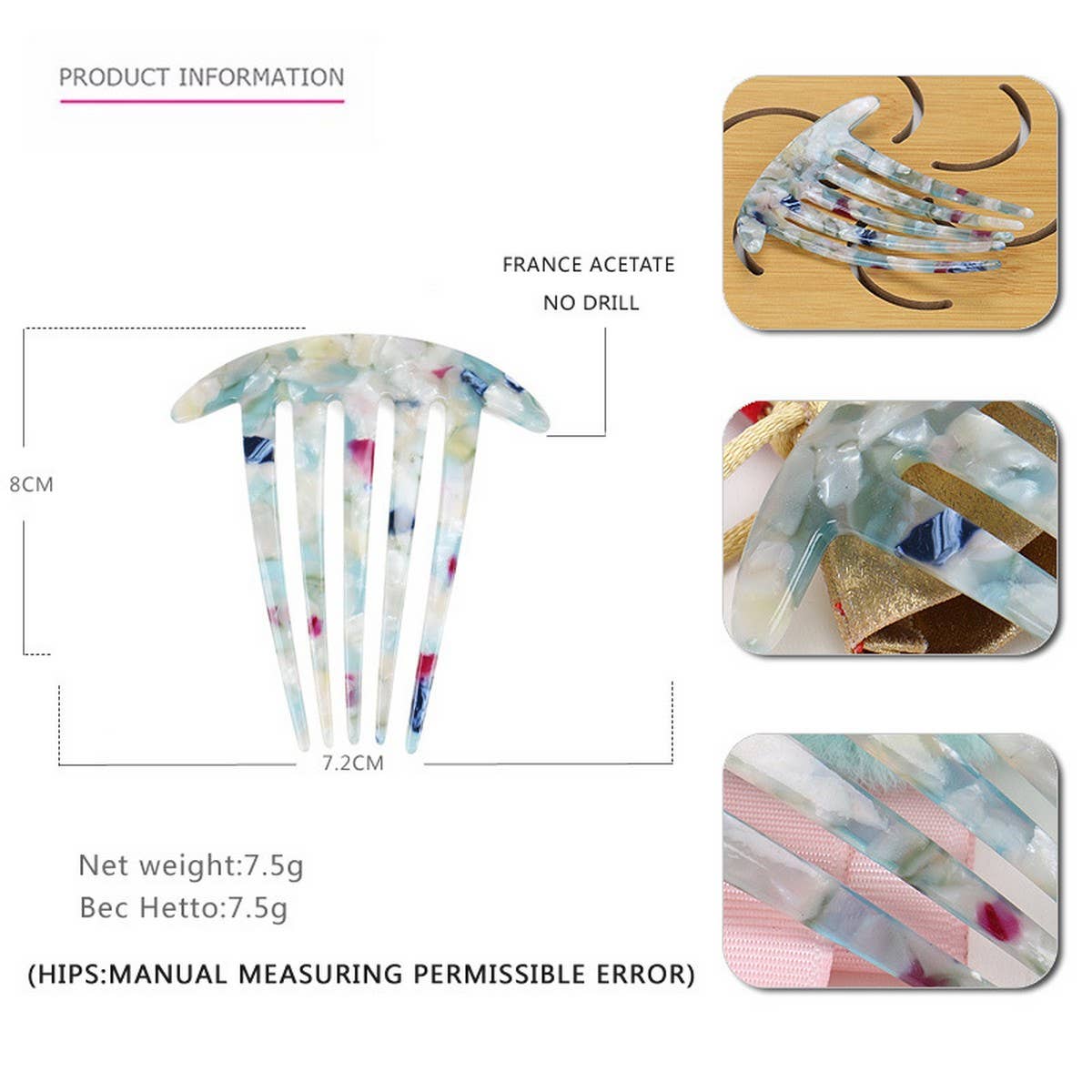 ACETATE PLATE HAIR COMB FIVE-TOOTH HAIRACCESSORIES_CWAHA4216