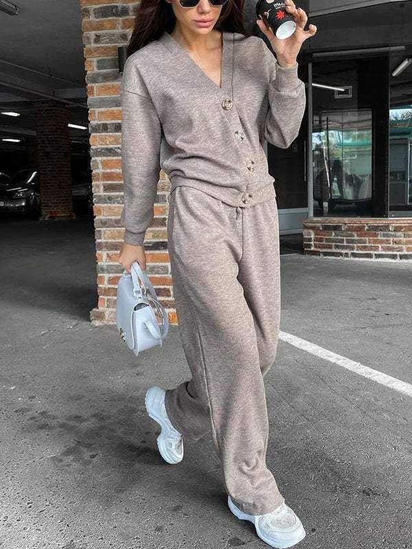 SINGLE-BREASTED CARDIGAN WIDE-LEG PANTS TRACKSUIT