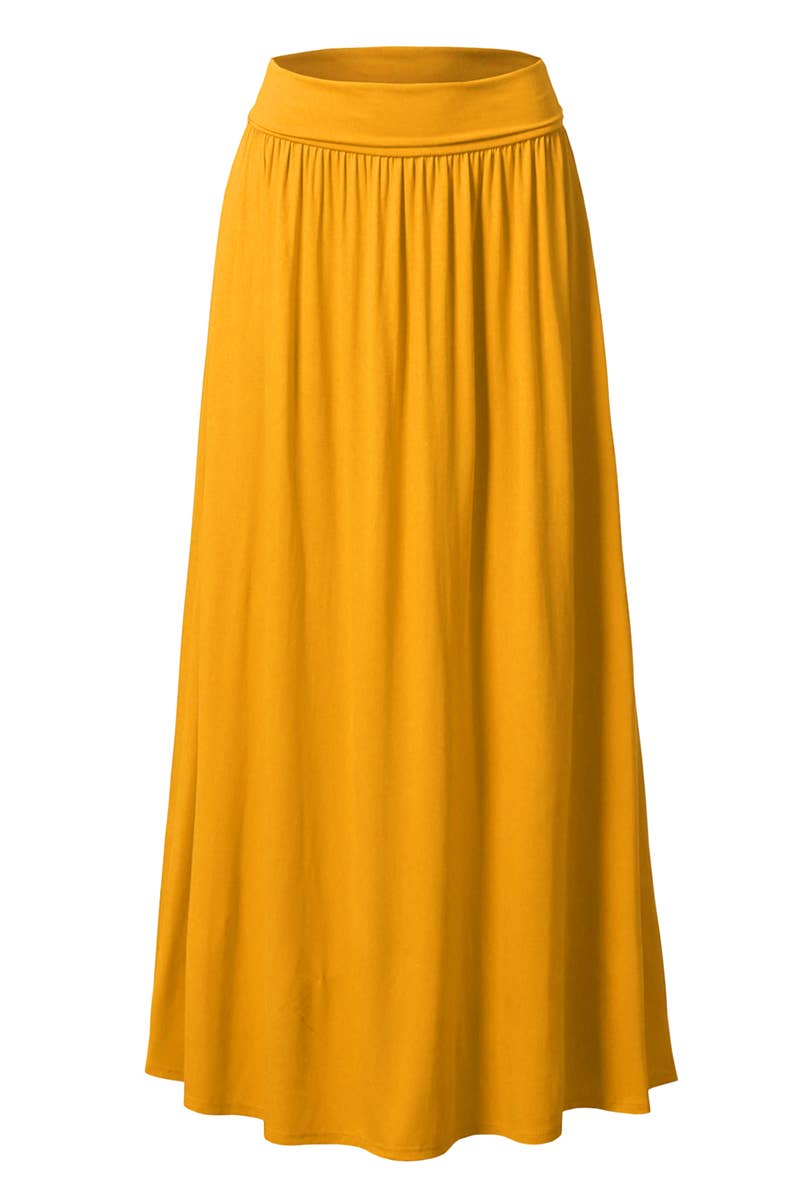 AWBLS089_High Waist Elastic Closure Gather Maxi Skirt
