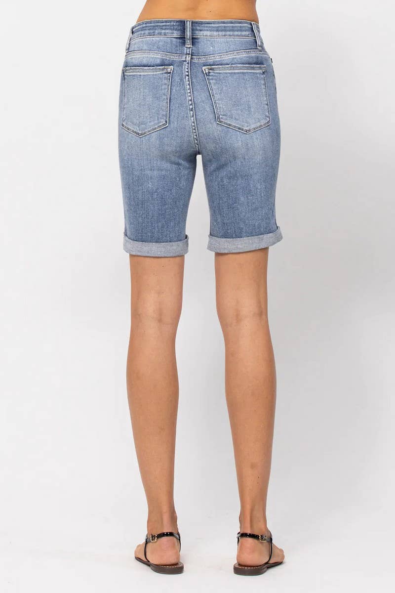 CWJS0306_CASUAL ROLLED HEM SLIM FIT DENIM SHORTS