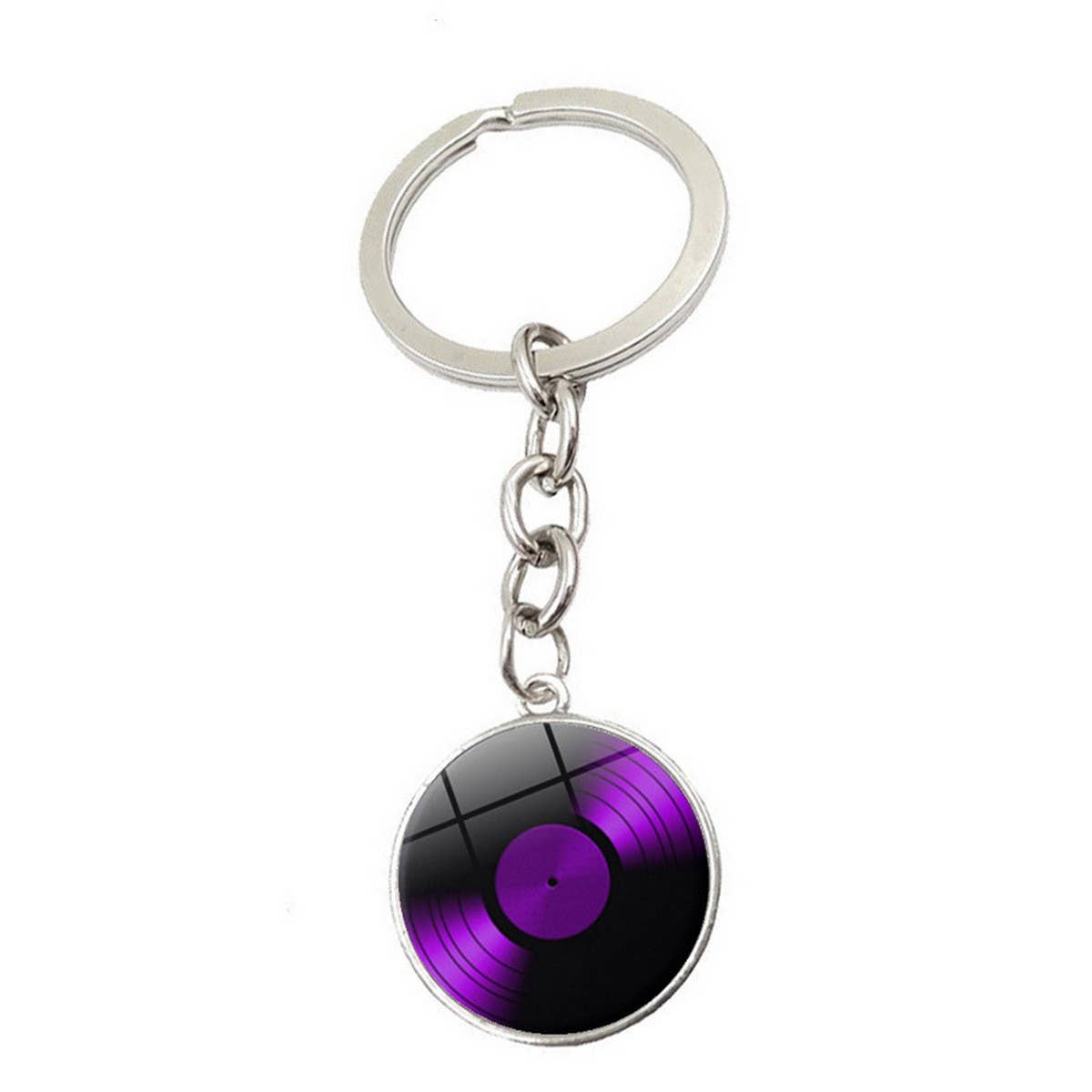 BLACK VINYL RECORD TIME GEMSTONE KEYCHAIN PENDANT_CWMM0495