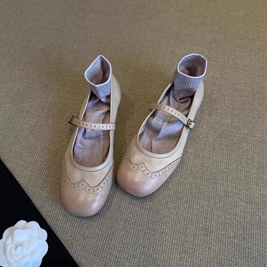 Leather Mary Jane Flats with Strap for Women