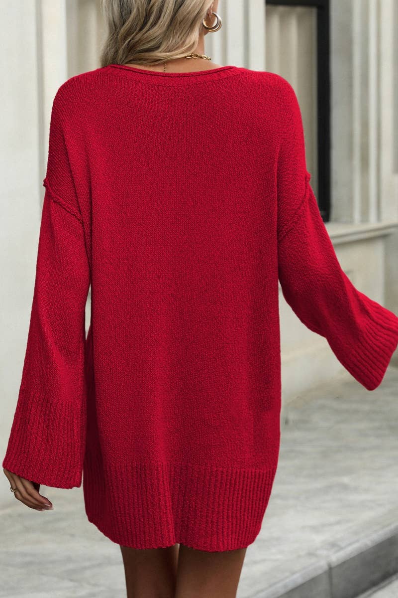 CWDSD6497_CREW NECK LONG SLEEVE SOLID COLOR SWEATER DRESS