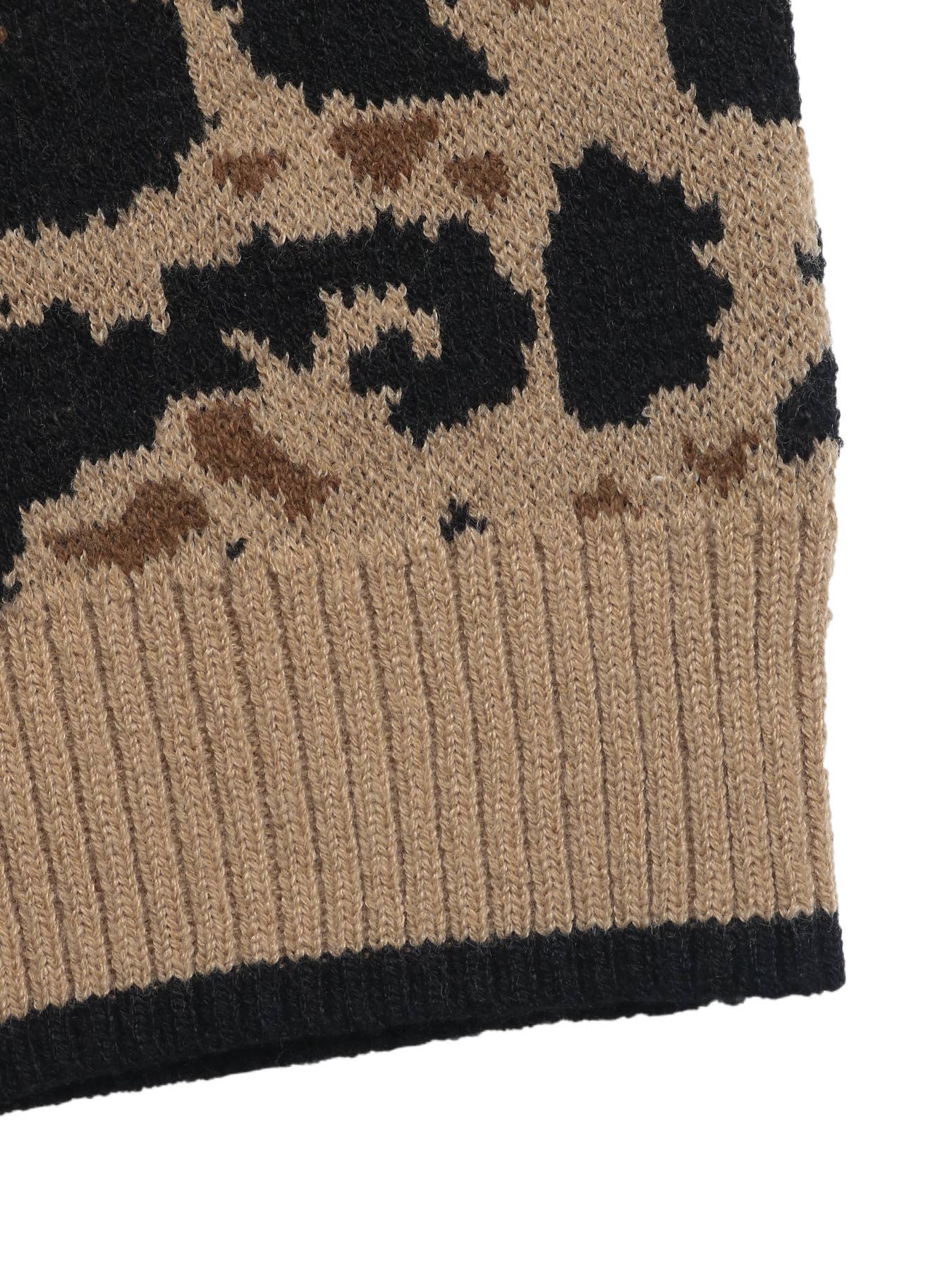 LEOPARD PRINT BOW TIE KNIT CARDIGAN JACKET