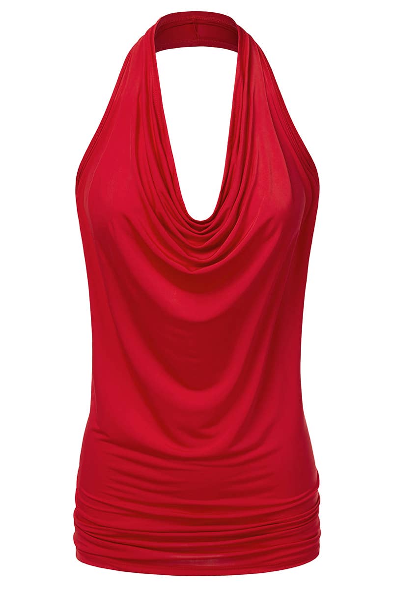 AWTHT028_Halter Neck Draped Front Open Back Top