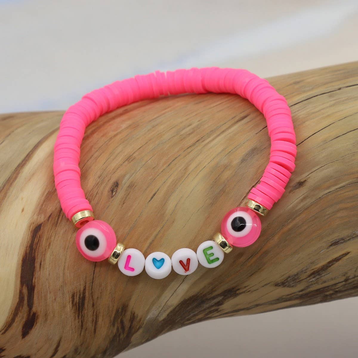 COLORFUL POLYMER CLAY LETTER BEADED BRACELET