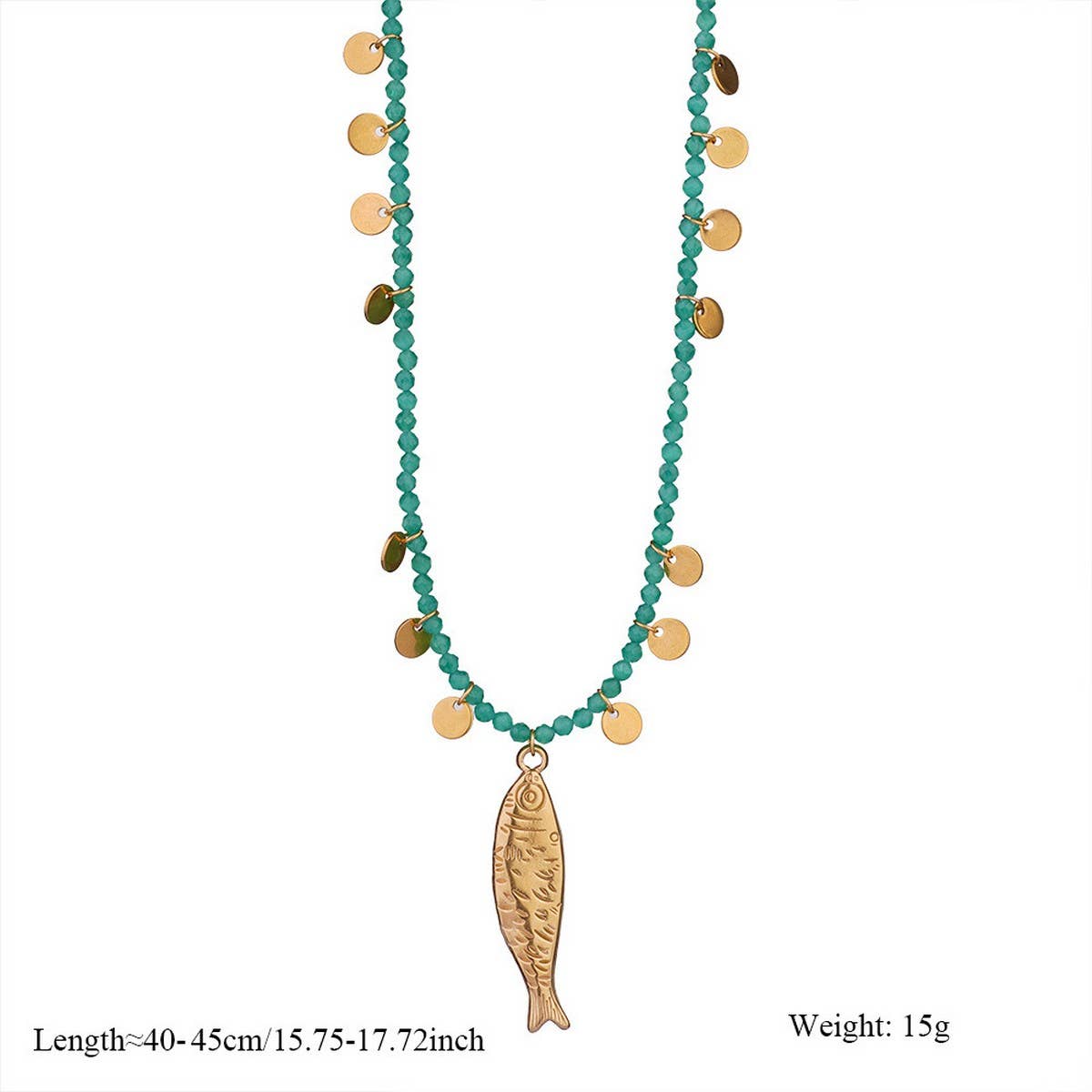 Natural Stone Necklace with Fish Pendant