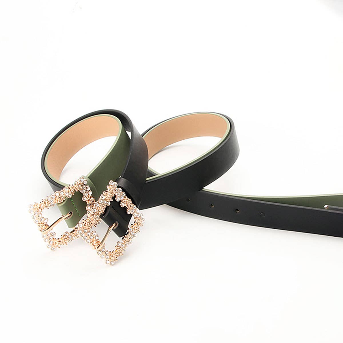 ROSE PATTERN RHINESTONE BUCKLE BELTS FOR WOMEN_CWABE0404