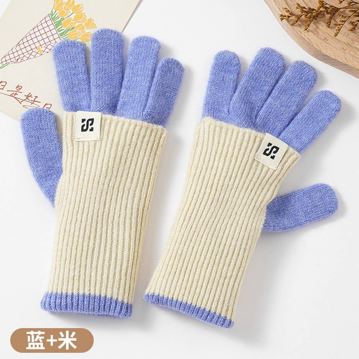 CWAG00585_WOMEN WINTER COLOR BLOCK KNIT WARM GLOVES