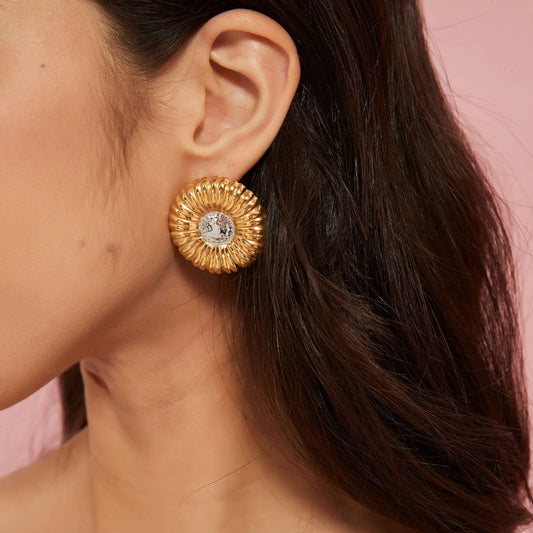 Vintage Round Ribbed Stainless Steel Earrings