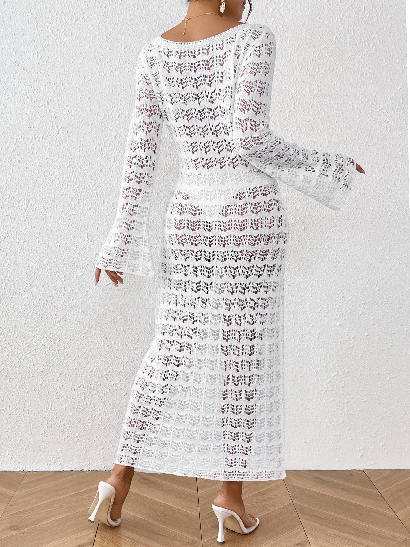 Elegant French sexy long hollow knit dress