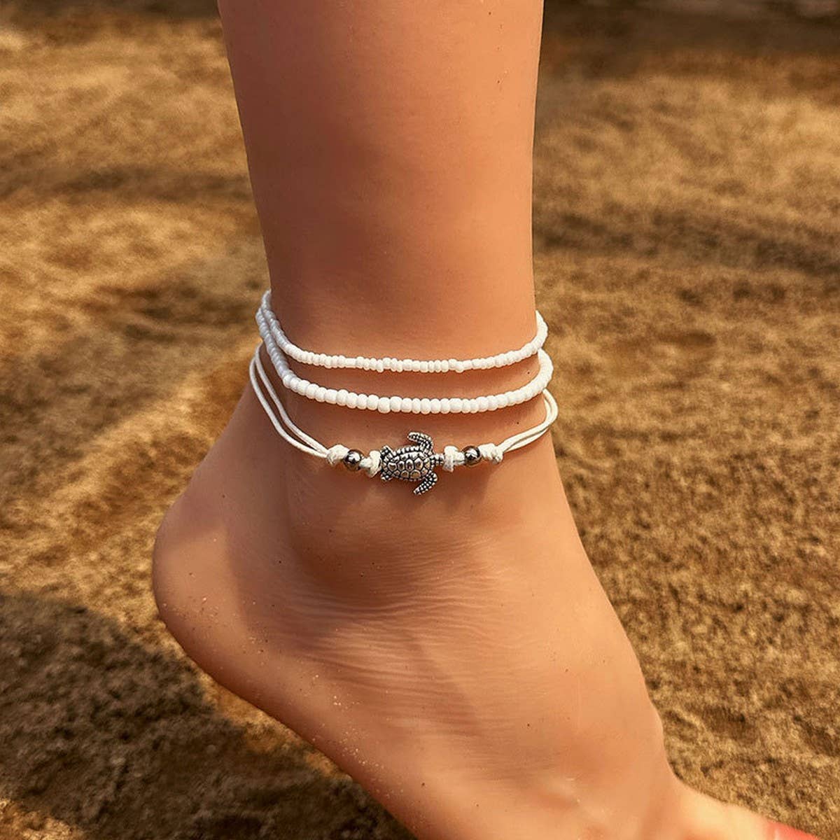 Boho Turtle Beaded Anklet Set Vintage Design_CWMM6352