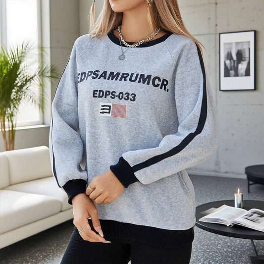 Fashionable loose printed pullover hoodie