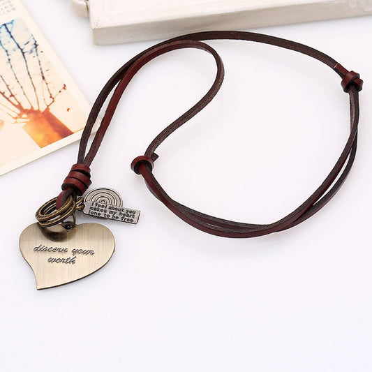 NEW RETRO HEART LONG LEATHER NECKLACE