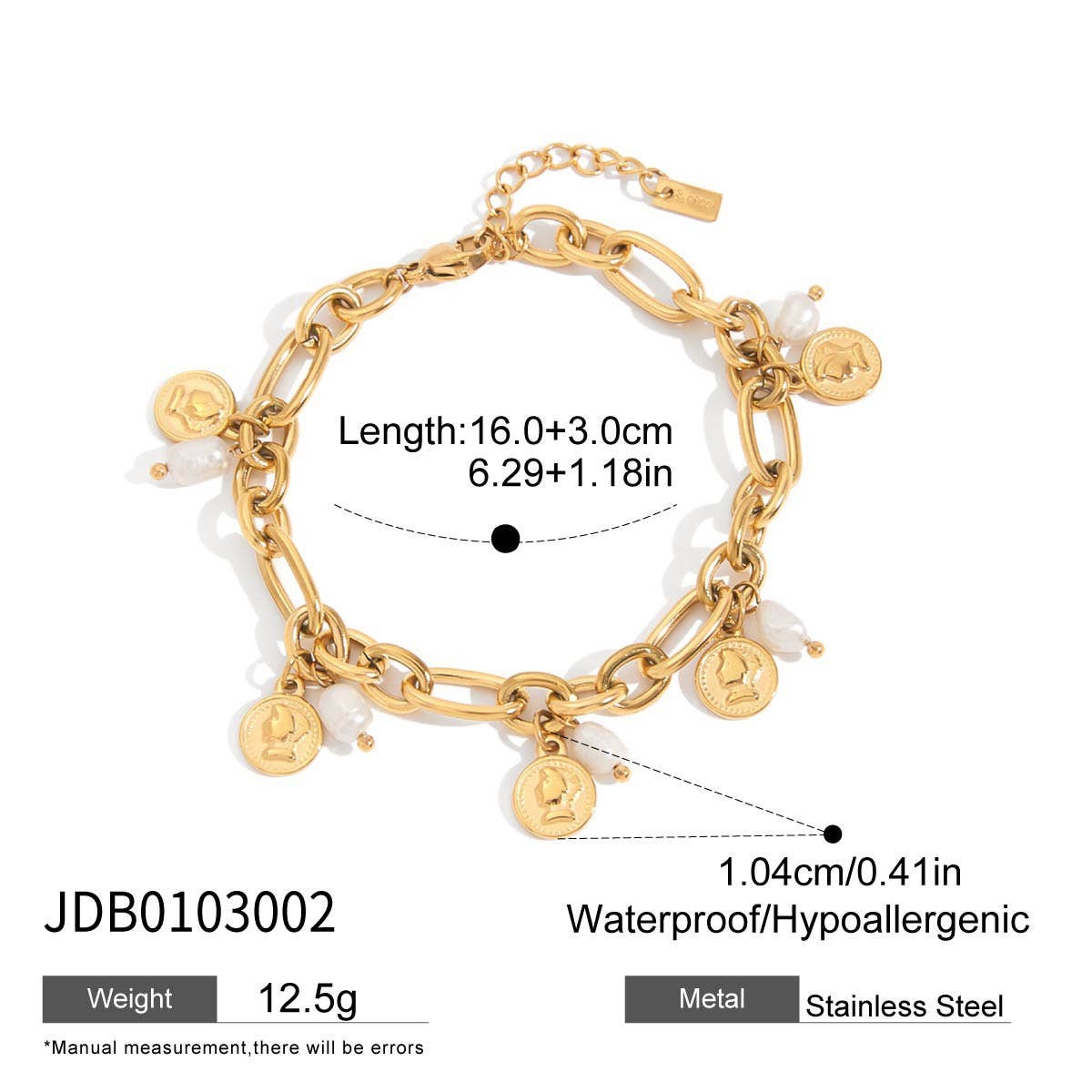 18K Gold Freshwater Pearl Bracelet, Chic Design_CWAJE4697