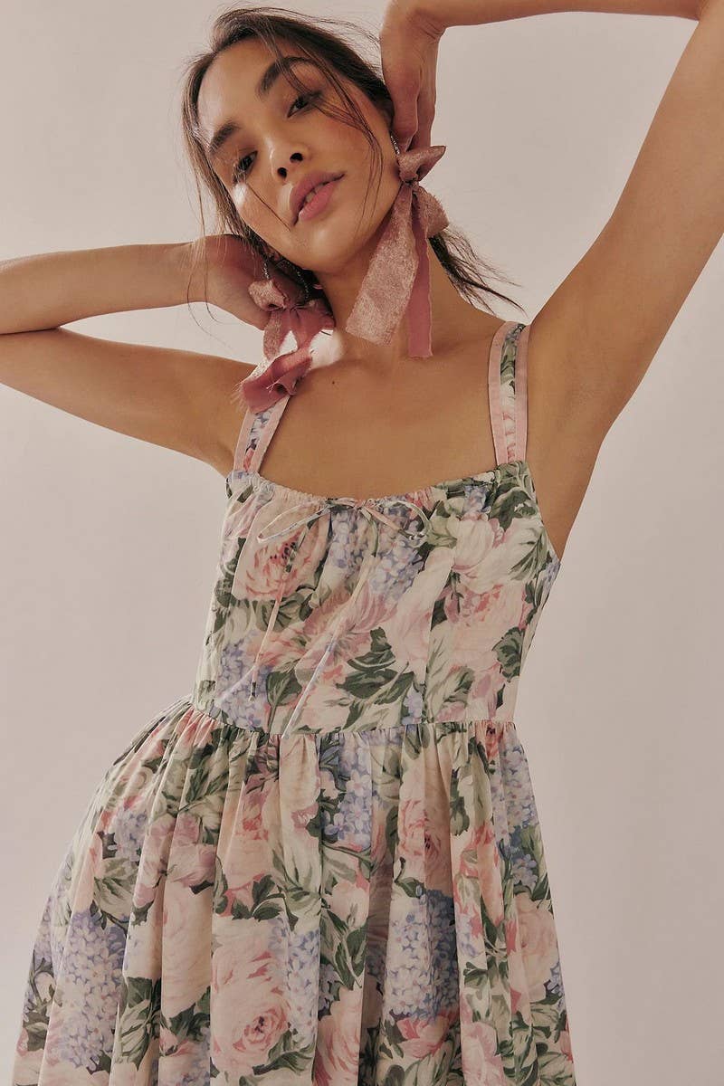 CWDHL1092_SUMMER PLEATED FLORAL SLING BOHEMIAN DRESS