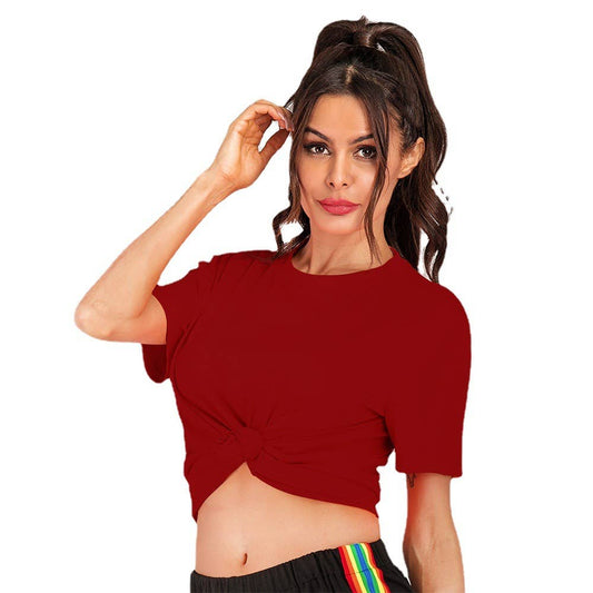 Solid-color casual round-neck short-sleeved Top