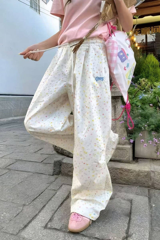 CWBLP2082_STAR PRINT LOOSE STRAIGHT LEG JOGGER PANTS
