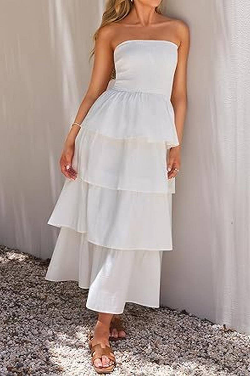 CWDMD6364_OFF-THE-SHOULDER LAYERED TUBE-TOP SUNDRESS