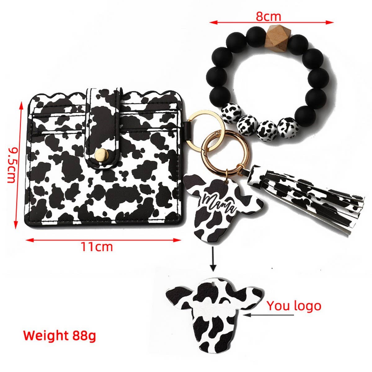 Men¡¯s Cow Print Wallet,Keychain with Silicone Beads_CWAB4994